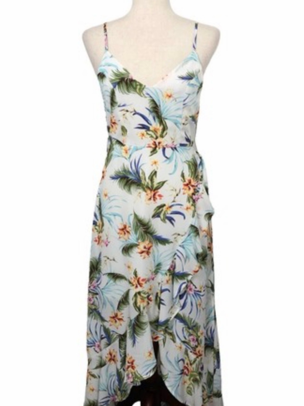 miami Light Blue Floral Maxi Dress with Spaghetti Straps